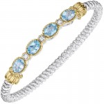 STERLING SILVER & 14K YELLOW GOLD DIAMOND & BLUE TOPAZ BRACELET