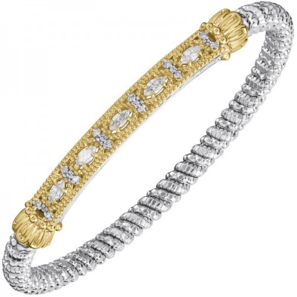 STERLING SILVER & 14K YELLOW GOLD DIAMOND MARQUIS CLOSED BRACELET