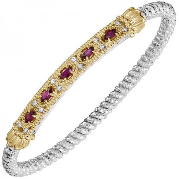 STERLING SILVER & 14K GOLD RUBY MARQUIS CLOSED BRACELET