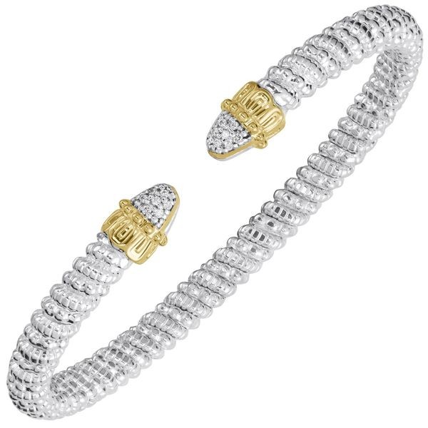 STERLING SILVER & 14K GOLD DIAMOND OPEN CUFF BRACELET