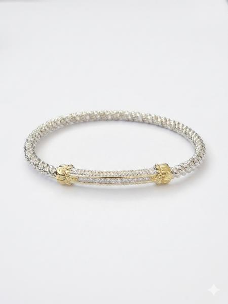 STERLING SILVER & 14K YELLOW GOLD 3MM DIAMOND CLOSED BRACELET