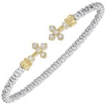 STERLING SILVER & 14K YELLOW GOLD 2MM DIAMOND OPEN BRACELET