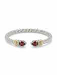 STERLING SILVER & 14K YELLOW GOLD 4MM DIAMOND & GARNET OPEN BRACELET