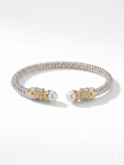 STERLING SILVER & 14K YELLOW GOLD DIAMOND & PEARL OPEN BRACELET