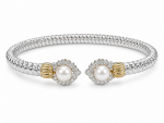 STERLING SILVER & 14K YELLOW GOLD DIAMOND & WHITE PEARL BRACELET