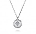 STERLING SILVER DIAMOND STAR DISC PENDANT WITH BEADED EDGE
