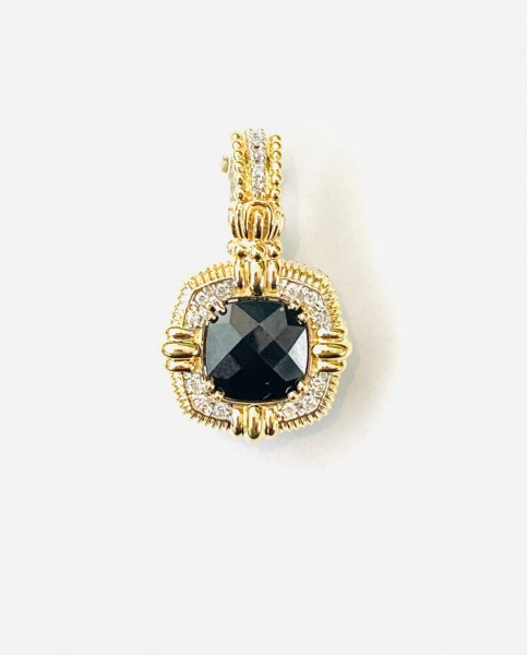 VAHAN 14K STERLING SILVER 14CTW DIAMOND BLACK ONXY PENDANT