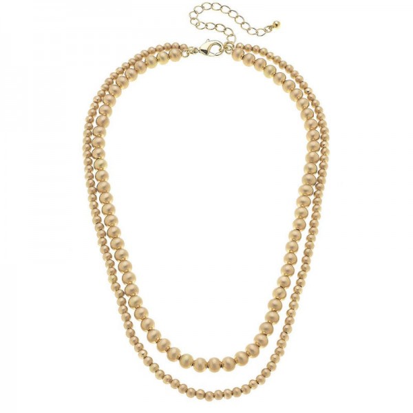 DOUBLE ROW SATIN GOLD TONE BEAD NECKLACE