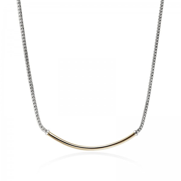 JOHN HARDY STERLING SILVER AND 14K GOLD BAR MINI CHAIN NECKLACE
