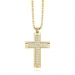 GOLD PLATED STEEL POLISHED CUBIC ZIRCONIA CROSS NECKLACE