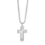 STAINLESS STEEL GROOVED  AND POLISHED MATTE CROSS NECKLACE