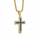 GOLD PLATED STAINLESS STEEL BLACK CZ CROSS NECKLACE
