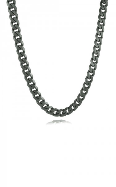 GUNMETAL GRAY STAINLESS STEEL CURB BRUSHED NECKLACE