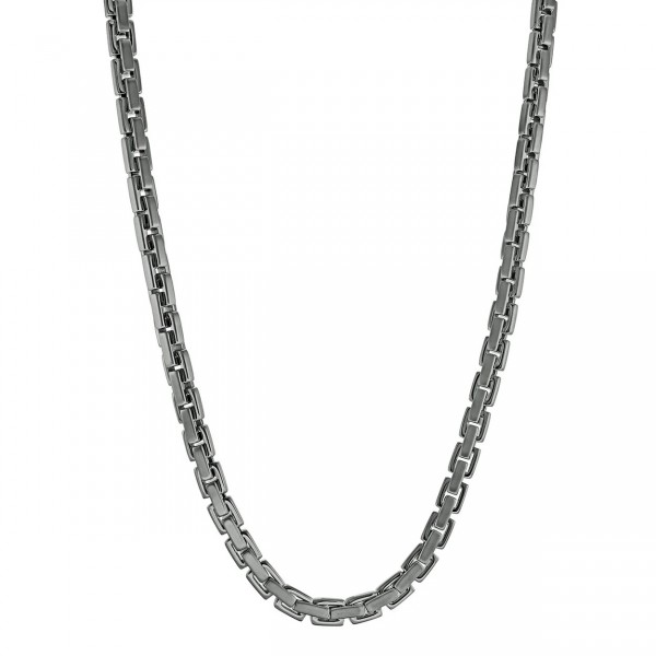 GUN METAL GRAY STAINLESS STEEL BRUSHED CUBOID LINK NECKLACE