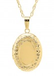 14K GOLD FILLED OVAL FLORAL LOCKET ON A GOLD FILLED ROPE CHAIN
