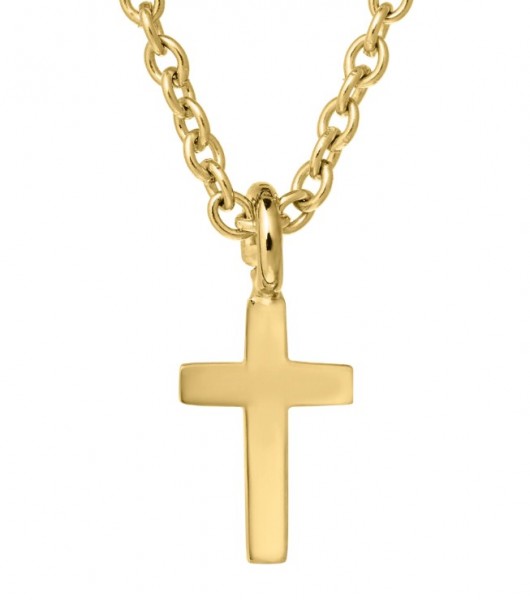 14K GOLD FILLED PLAIN CROSS PENDANT ON A CABLE CHAIN