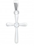 STERLING SILVER THIN DOMED CROSS WITH WHITE TOPAZ