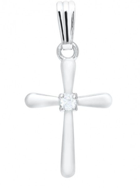 STERLING SILVER THIN DOMED CROSS WITH WHITE TOPAZ