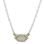 VAHAN STERLING SILVER  & 14K DIAMOND HEXAGON NECKLACE