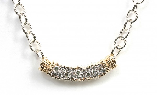 VAHAN STERLING SILVER & 14K DIAMOND BAR NECKLACE