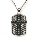 GENTS STERLING SILVER BLACK SAPPHIRE CROSS TAG NECKLACE