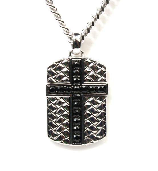 GENTS STERLING SILVER BLACK SAPPHIRE CROSS TAG NECKLACE