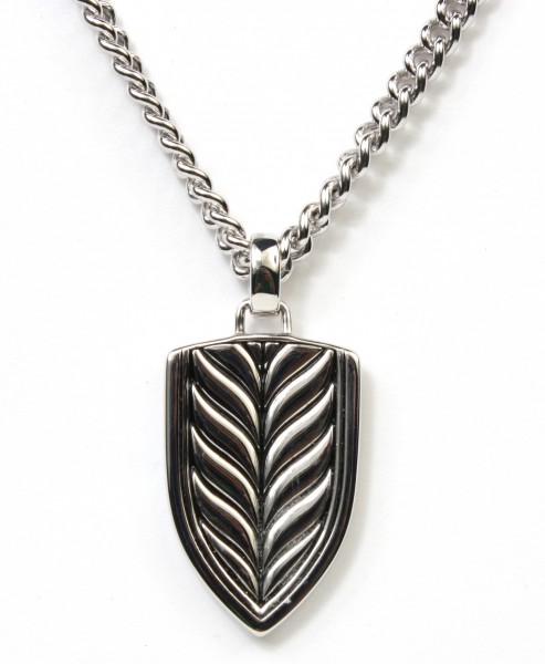 STERLING SILVER LARGE SHIELD PENDANT ON CURB CHAIN