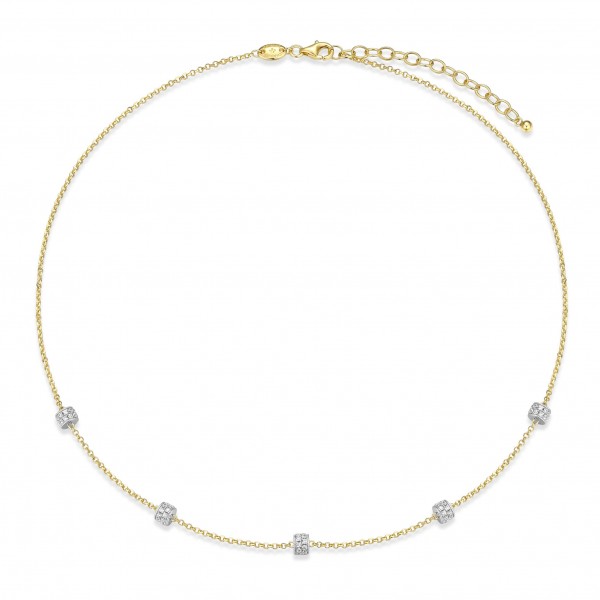 STERLING SILVER GOLD PLATED CZ STATION NECKLACE