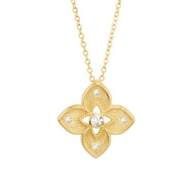 STERLING SILVER GOLD PLATED CUBIC ZIRCONIA MATTE FLOWER NECKLACE