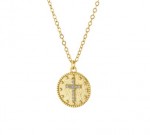 STERLING SILVER GOLD PLATED ROUND MATTE DISC CUBIC ZIRCONIA CROSS PENDANT