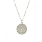 STERLING SILVER ROUND MATTE CUBIC ZIRCONIA CROSS NECKLACE