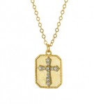 STERLING SILVER GOLD PLATED MATTE CUBIC ZIRCONIA CROSS NECKLACE