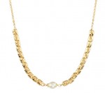 STERLING SILVER GOLD PLATED FRESHWATER PEARL & HAMMERED BEADED NECKLACE