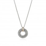 STERLING SILVER AND 14K GOLD ICON LINK ROUND PENDANT NECKLACE