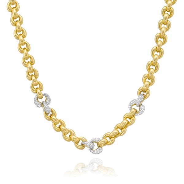 GOLD VERMEIL HEART LINK NECKLACE WITH CUBIC ZIRCONIA