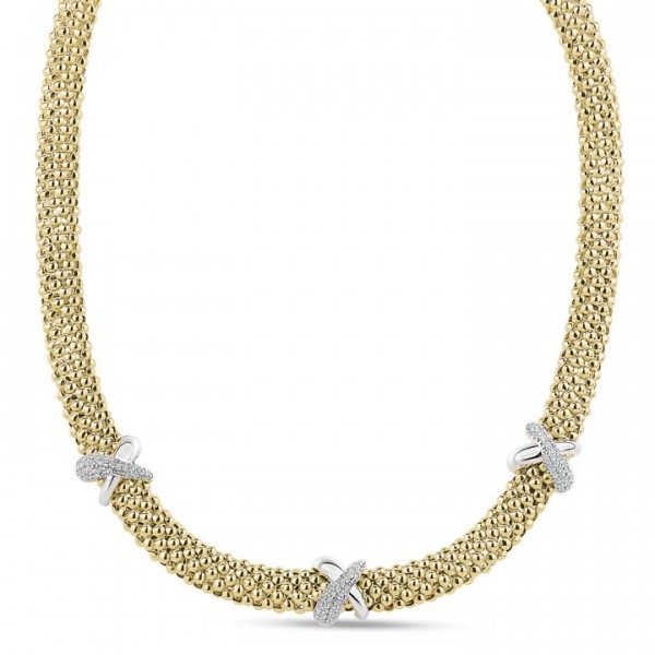 GOLD VERMEIL FANCY X HEART NECKLACE WITH CUBIC ZIRCONIA