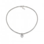 STERLING SILVER & RHODIUM CUBIC ZIRCONIA PUFF PAVE HEART NECKLACE