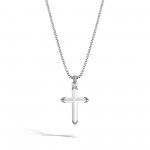 JOHN HARDY MENS STERLING SILVER CARVED CROSS BOX CHAIN NECKLACE