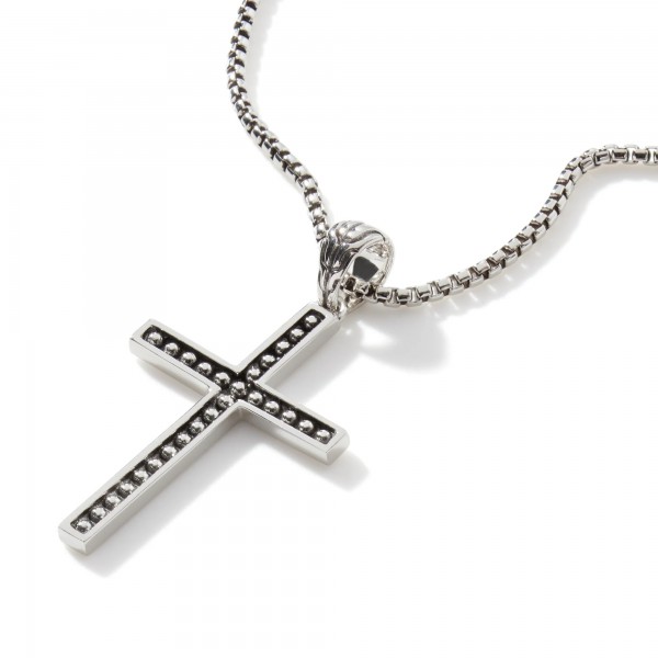 JOHN HARDY MENS STERLING SILVER JAWAN CROSS PENDANT