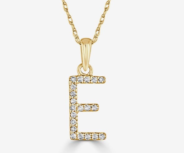 14K YELLOW GOLD DIAMOND E INITIAL PENDANT