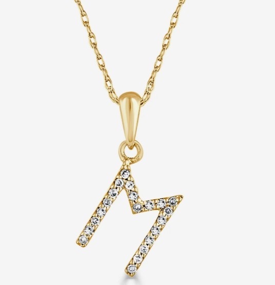 14K YELLOW GOLD DIAMOND M INITIAL PENDANT
