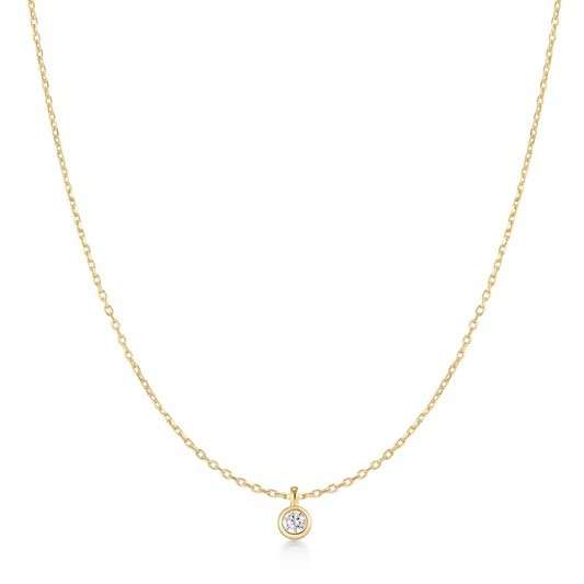 STERLING SILVER GOLD PLATED CLASSIC BEZEL SET SOLITAIRE NECKLACE