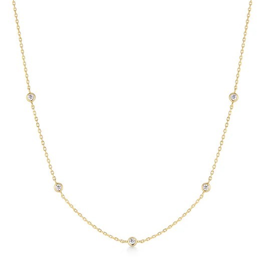 STERLING SILVER GOLD PLATED CLASSIC BEZEL SET STATION NECKLACE
