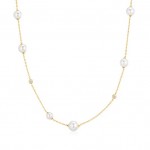 STERLING SILVER GOLD PLATED ASYMMETRIC SHELL PEARL STATION NECKLACE