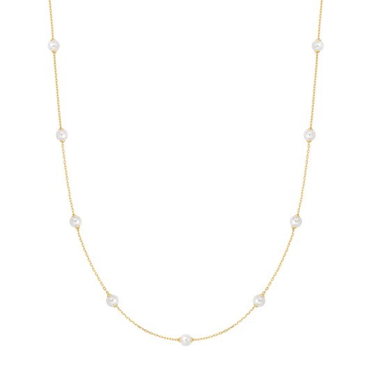 STERLING SILVER GOLD PLATED SHELL PEARL STATION CHAIN NECKLACE