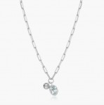 STERLING SILVER AQUAMARINE & LAB GROWN DIAMOND PAPERCLIP PENDANT