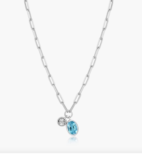 STERLING SILVER BLUE TOPAZ & LAB GROWN DIAMOND PAPERCLIP PENDANT