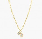 STERLING SILVER GOLD PLATED OPAL & LAB GROWN DIAMOND BIRTHSTONE PAPERCLIP PENDANT
