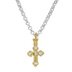 STERLING SILVER & 14K YELLOW GOLD DIAMOND CROSS PENDANT NECKLACE