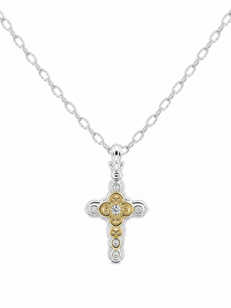STERLING SILVER & 14K YELLOW GOLD CROSS PENDANT